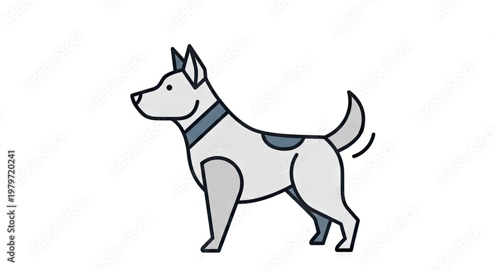 Fototapeta premium Cartoon dog illustration standing upright with outline and isolated design