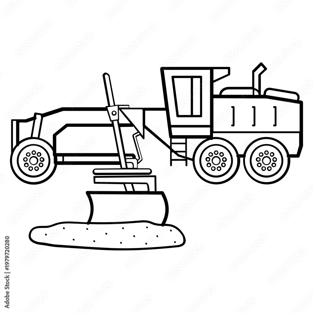 Obraz premium hydraulic motor grader for earth moving operations concept, land grading and slope work vehicle vector icon design,