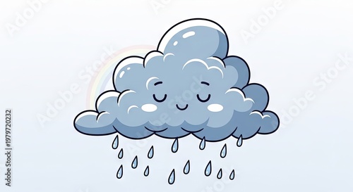 Cartoon cloud with raindrops illustration weather concept on white background