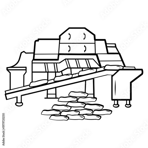 thin stone veneer cutting machine concept, lightweight Marble production system vector icon design