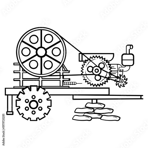 mini mobile stone crushing plant concept, portable rock crusher machine vector icon design,