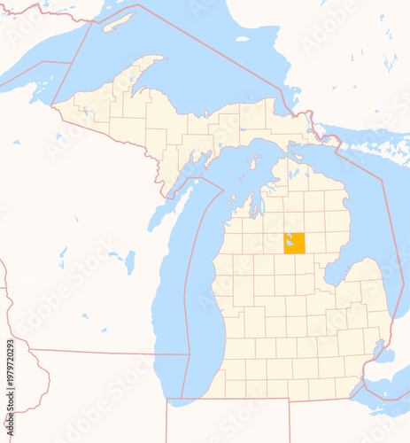 Fotografia Map of the County Roscommon (Michigan, US) showing the Federal State with the hi