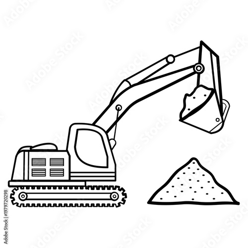 crawler excavator with bucket in digging action concept,Bucket Dig and Loading Soil vector icon design