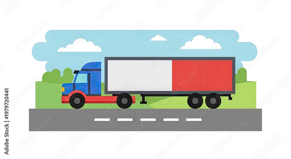Naklejka premium Cartoon semi truck on highway transportation illustration for commercial use