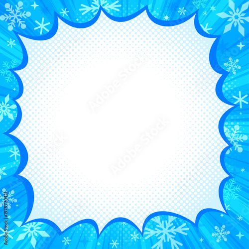 ポップな集中線とひんやりした氷の爆弾フレーム1_正方形