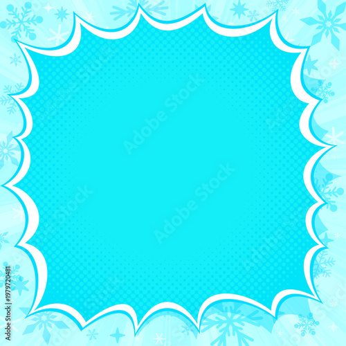 ポップな集中線とひんやりした氷の爆弾フレーム2_正方形