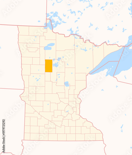 Tableau sur toile Map of the County Hubbard (Minnesota, US) showing the Federal State with the hig