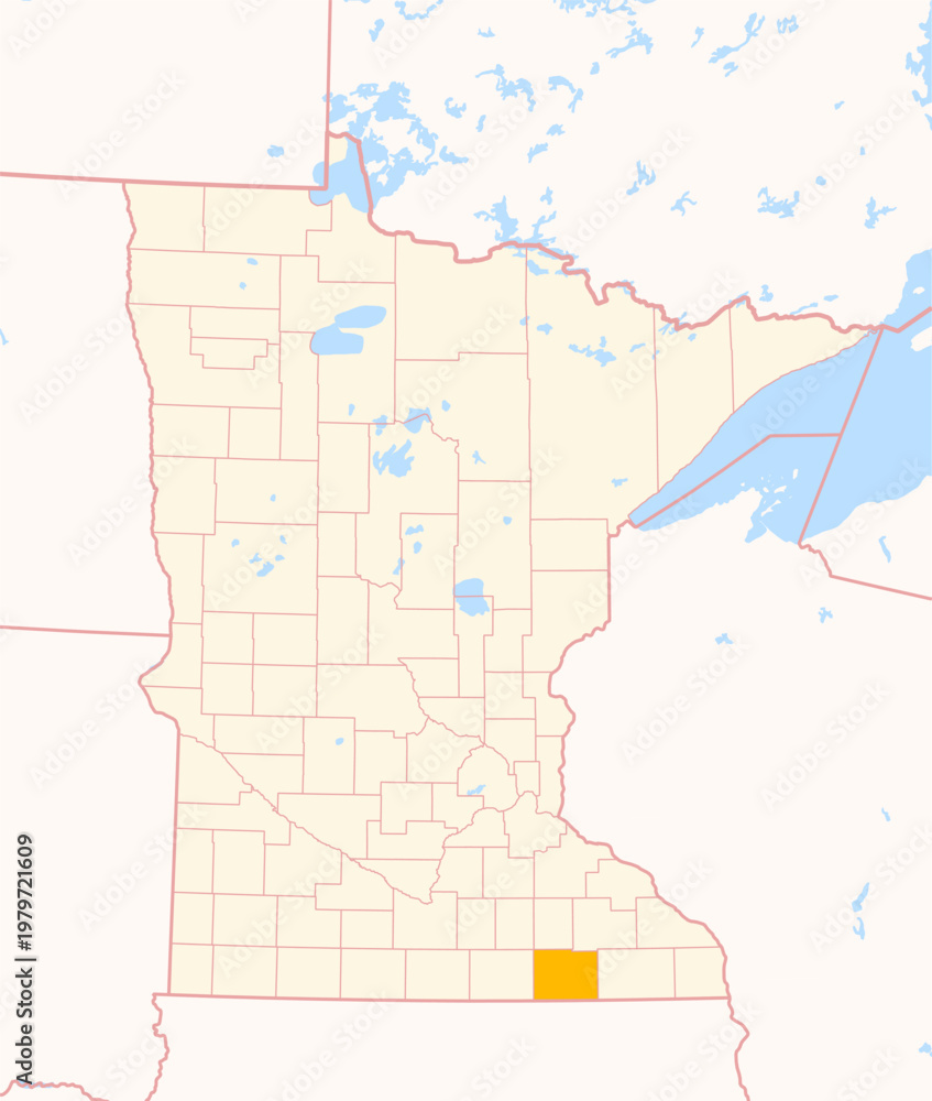 Obraz premium Map of the County Mower (Minnesota, US) showing the Federal State with the highlighted County