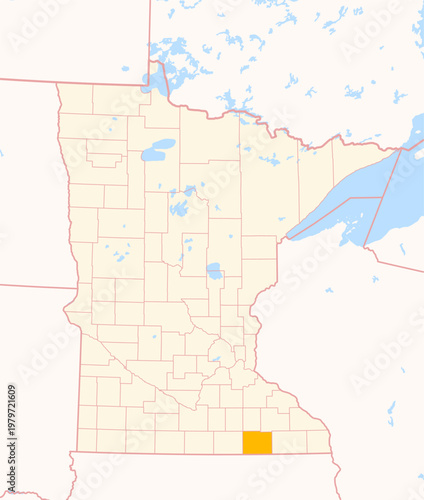 Map of the County Mower (Minnesota, US) showing the Federal State with the highlighted County