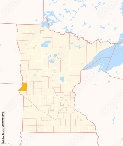 Map of the County Traverse (Minnesota, US) showing the Federal State with the highlighted County