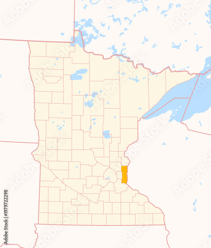Fotografie Map of the County Washington (Minnesota, US) showing the Federal State with the