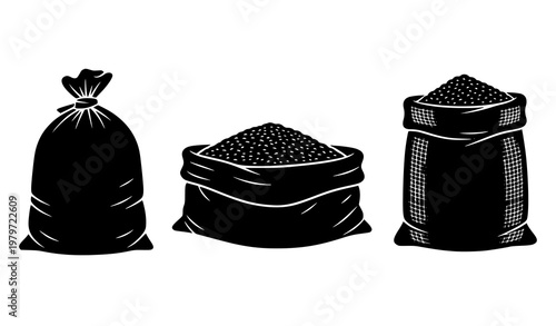 Farmer grain bag vector set agriculture sack storage icon illustration isolated on white