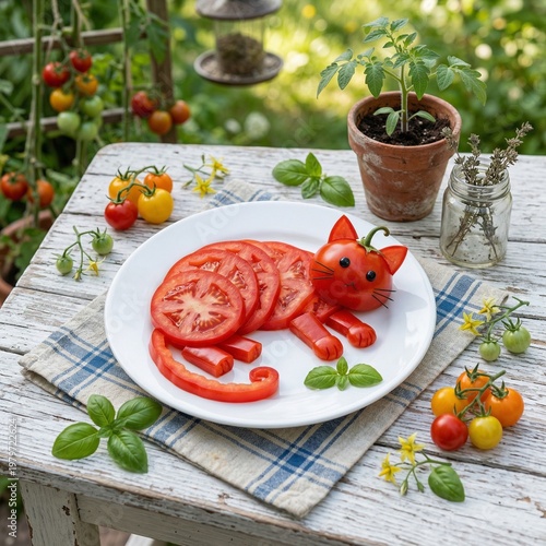 A gourmet plate featuring fresh grilled salmon steak and meat served with healthy vegetables and salad makes a delicious dinner dish at a restaurant table