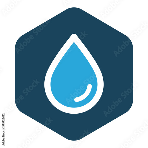 Foto Blue water drop icon on a hexagon shape graphic symbol icon