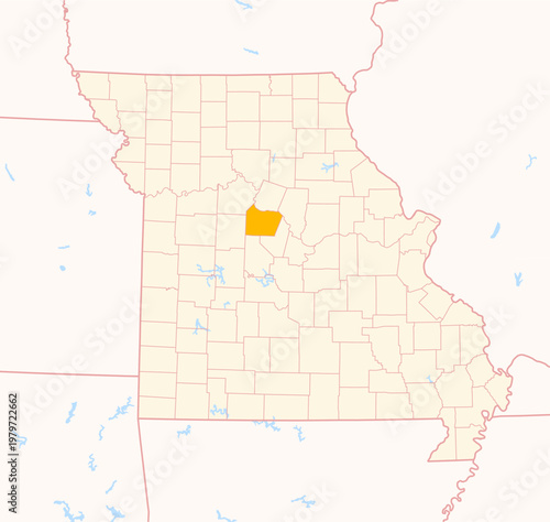 Map of the County Cooper (Missouri, US) showing the Federal State with the highlighted County