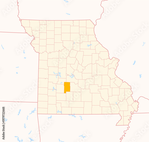 Map of the County Dallas (Missouri, US) showing the Federal State with the highlighted County