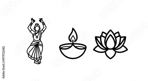 Indian Classical Dance Diwali Symbols.