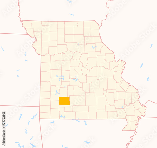 Map of the County Greene (Missouri, US) showing the Federal State with the highlighted County