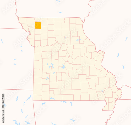 Schilderij op canvas Map of the County Gentry (Missouri, US) showing the Federal State with the highl