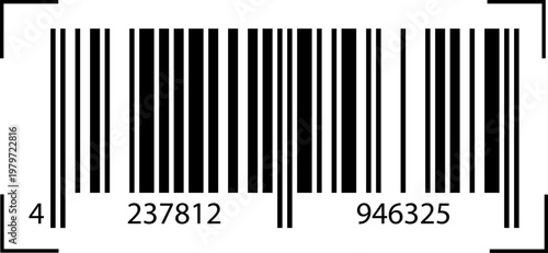 Barcode for store price tags. Realistic barcode icon, symbol. Scanner-ready design with serial number for market product labels, discount stickers, retail inventory system