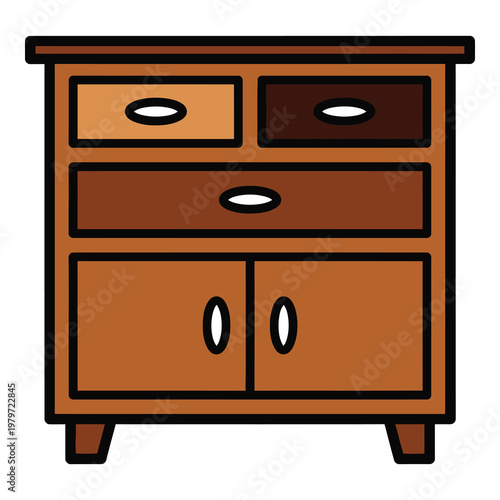 Brown wooden dresser with drawers and cabinet doors  furniture icon
