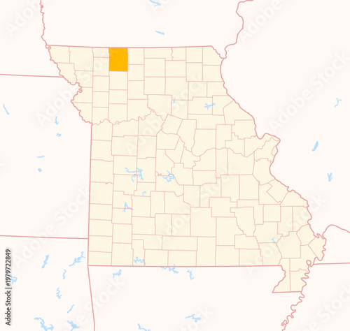 Map of the County Harrison (Missouri, US) showing the Federal State with the highlighted County