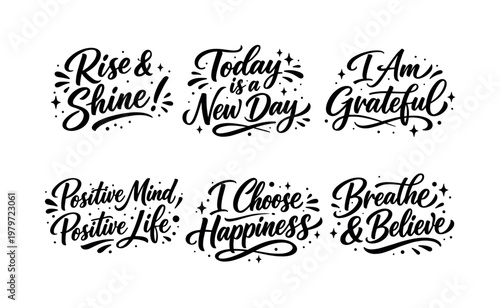 Collection of positive affirmations and motivational quotes in elegant calligraphy style