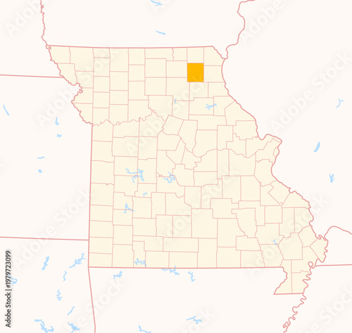 Map of the County Knox (Missouri, US) showing the Federal State with the highlighted County