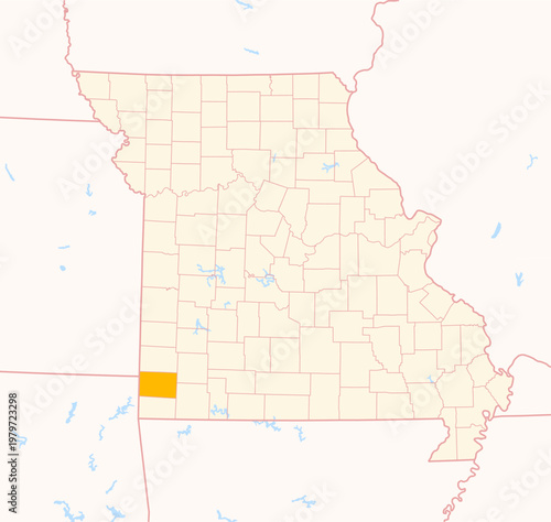 Map of the County Newton (Missouri, US) showing the Federal State with the highlighted County