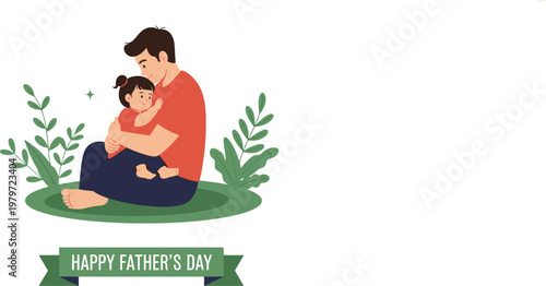 A loving father and daughter share a tender moment embracing in a heartwarming illustration isolated on transparent background