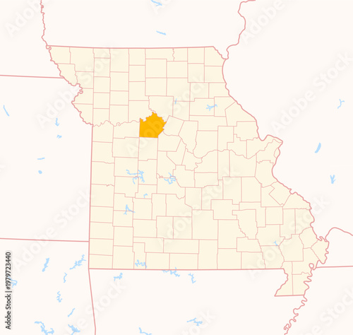 Map of the County Saline (Missouri, US) showing the Federal State with the highlighted County
