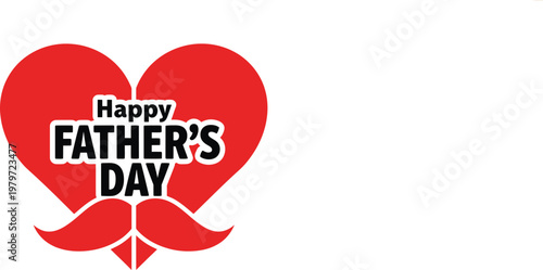 Festive father's day heart graphic isolated on transparent background featuring a mustache and celebratory text