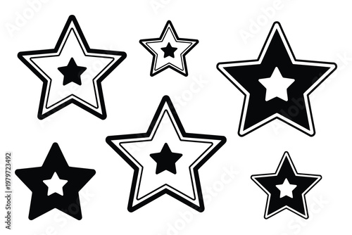 Collection of Black and White Stars with Inner Stars