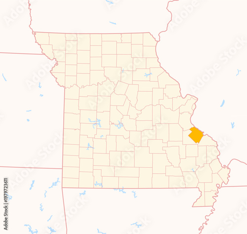 Map of the County Ste. Genevieve (Missouri, US) showing the Federal State with the highlighted County