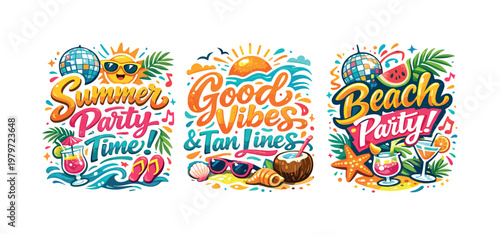 Retro Cocktail Party, Club, and Happy Hour Event Posters with Drinks and Music