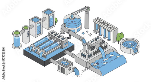 Industrial water purification plant with advanced filtration systems.