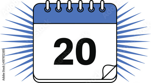 Celebratory calendar page marking the number twenty with sparkles Vector

