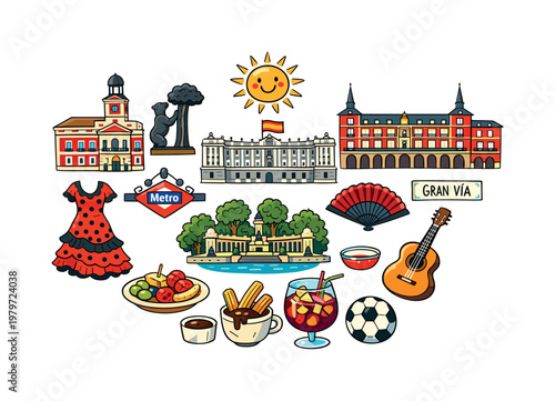 Traditional Bavarian Oktoberfest elements collection with lederhosen, dirndl, beer, and pretzel