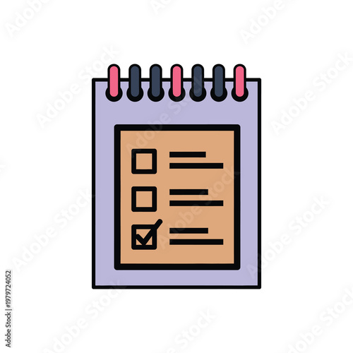 Spiral bound notepad with checklist on paper  office stationery icon