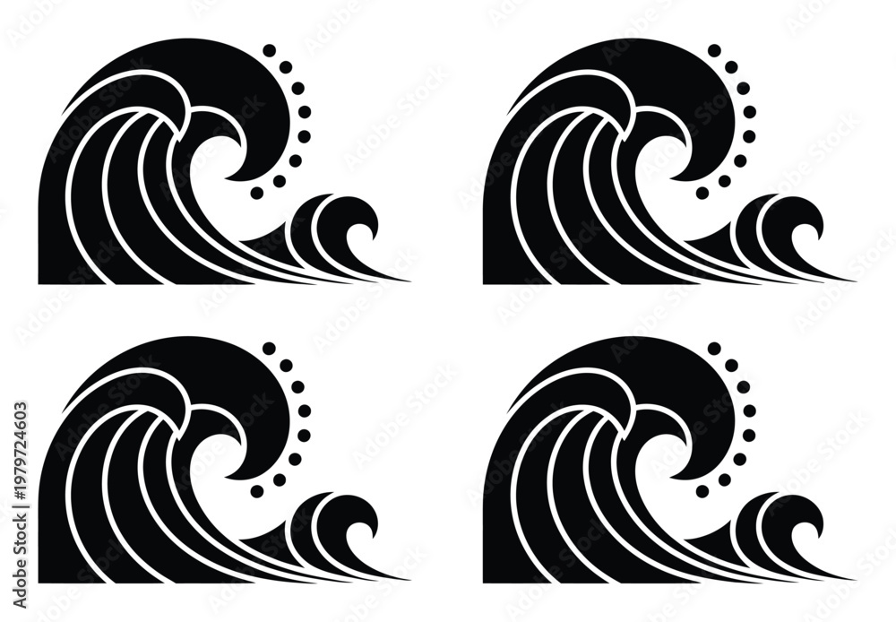 Fototapeta premium Four Black and White Stylized Wave