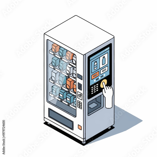 a vending machine with a hand inserting a coin.