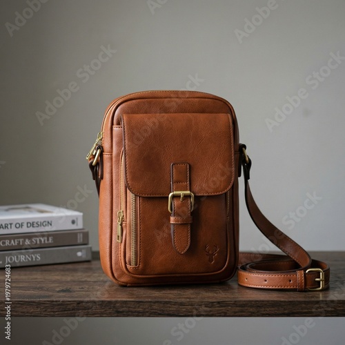 A vintage brown leather suitcase and briefcase with a travel handle and secure lock carry a sense of business elegance and personal fashion in this isolated luggage object