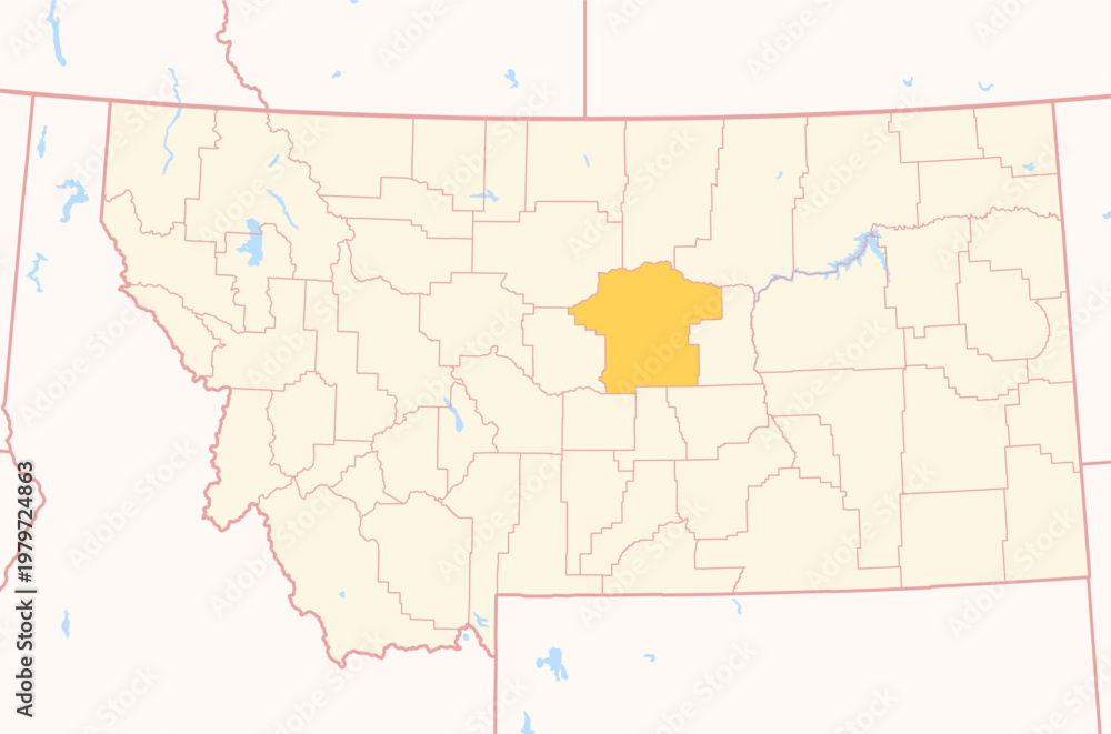 Fototapeta premium Map of the County Fergus (Montana, US) showing the Federal State with the highlighted County
