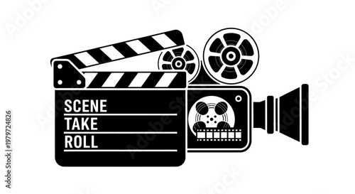 Film movie camera clapperboard equipment.