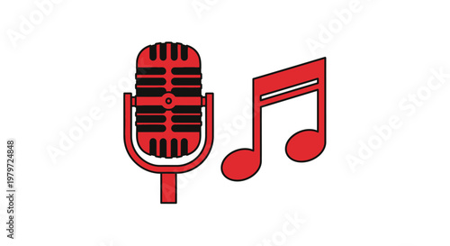 Red Microphone and Music Note Icon.