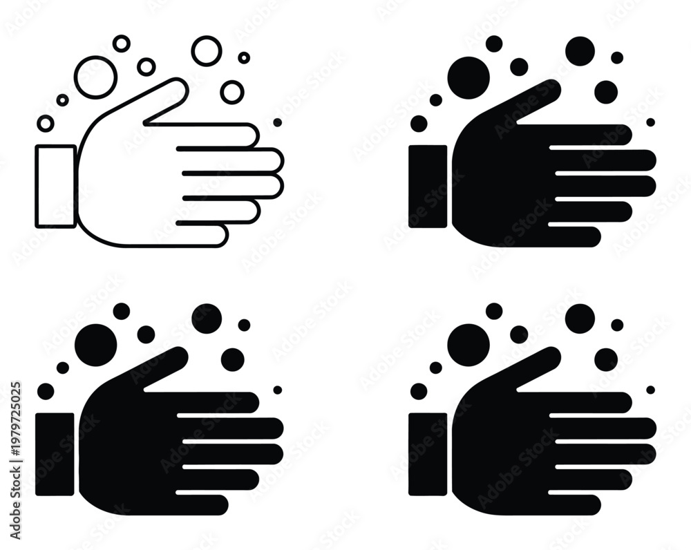 Fototapeta premium Of Hands Washing with Bubbles, Line and Solid Fill
