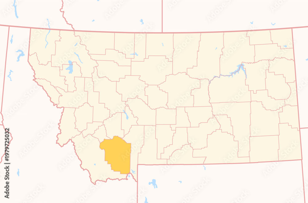 Fototapeta premium Map of the County Madison (Montana, US) showing the Federal State with the highlighted County