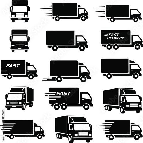A collection of black and white truck silhouettes