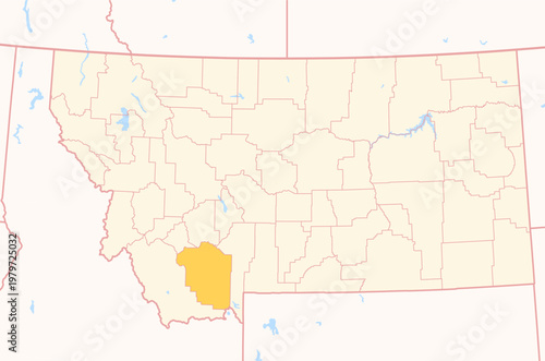 Map of the County Madison (Montana, US) showing the Federal State with the highlighted County