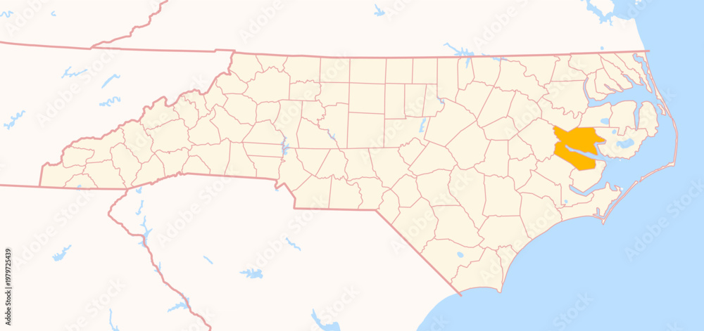 Fototapeta premium Map of the County Beaufort (North Carolina, US) showing the Federal State with the highlighted County